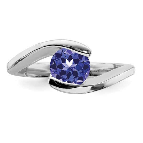 White Gold Filled Sterling Silver Natural .5 Carat Tanzanite Bypass Ring