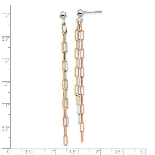Gold Filled Sterling Silver Tri Color Paperclip Dangle Earrings