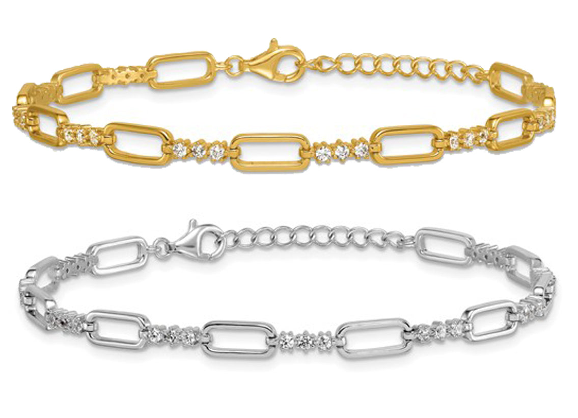 White Gold/Yellow Gold Filled Sterling Silver Moissanite Paperclip Bracelet