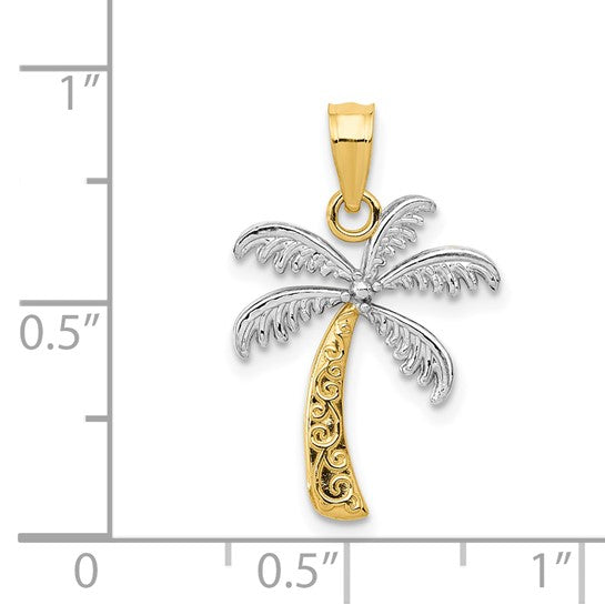 14K Yellow/White Gold Two Tone Palm Tree Pendant