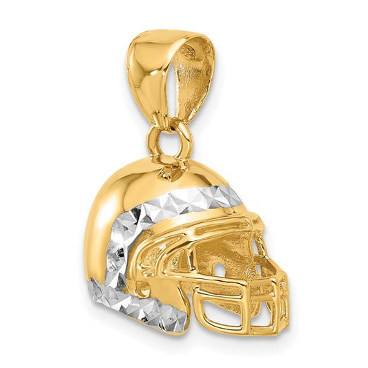 14K Two Toned Yellow & White Gold 3D Football Helmet Pendant