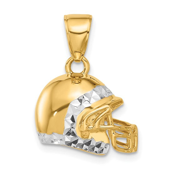 14K Two Toned Yellow & White Gold 3D Football Helmet Pendant