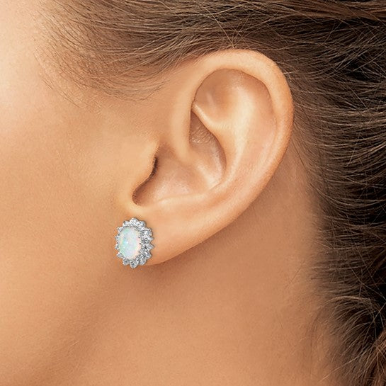 Sterling Silver Lab Created Opal cz Star Halo Earrings