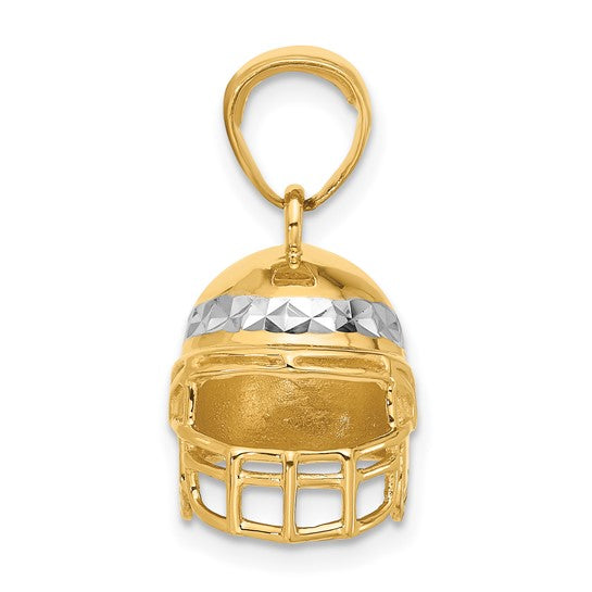 14K Two Toned Yellow & White Gold 3D Football Helmet Pendant