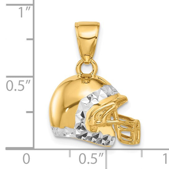 14K Two Toned Yellow & White Gold 3D Football Helmet Pendant