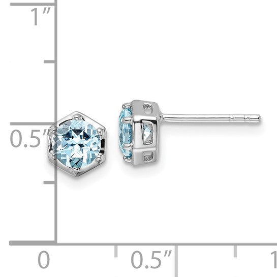 White Gold Filled Sterling Silver 1 Carat Bezel Natural Blue Topaz Stud Earrings