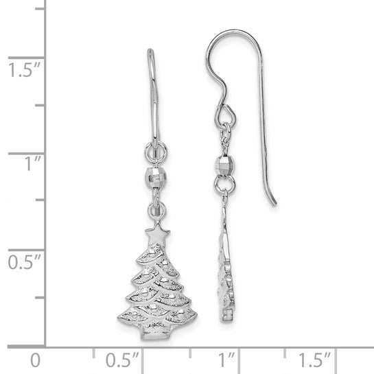 White Gold Filled Sterling Silver Christmas Tree Dangle Earrings