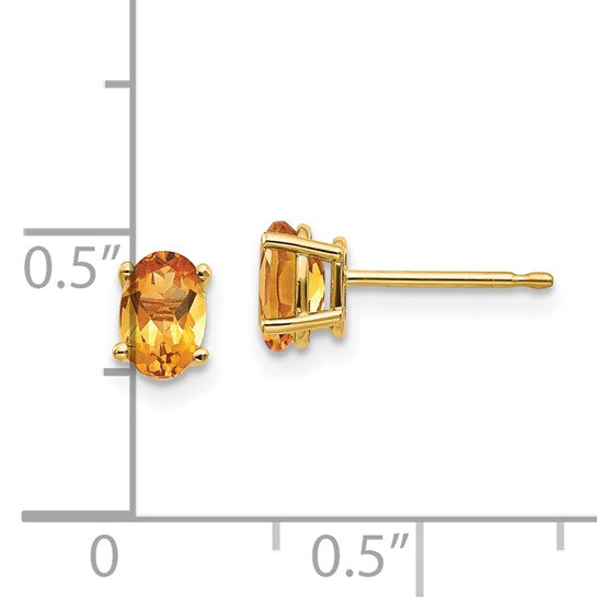 14K Yellow Gold .4 Carat Oval Cut Natural Citrine Stud Earrings
