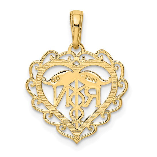 10K Yellow Gold RN Nurse Heart Pendant