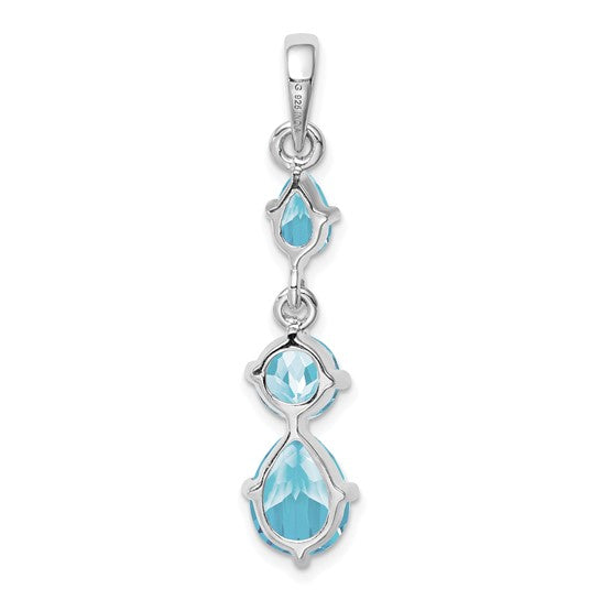 White Gold Filled Sterling Silver 3 Stone Natural Topaz Dangle Pendant
