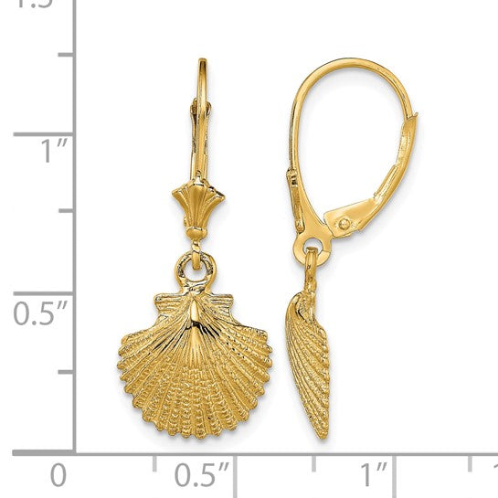 14K Yellow Gold Sea Shell Scallop Earrings