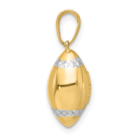14K Gold Two Toned Yellow & White Gold Football Pendant