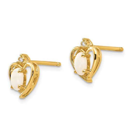 10k/14k Natural Opal & Diamond Heart Earrings