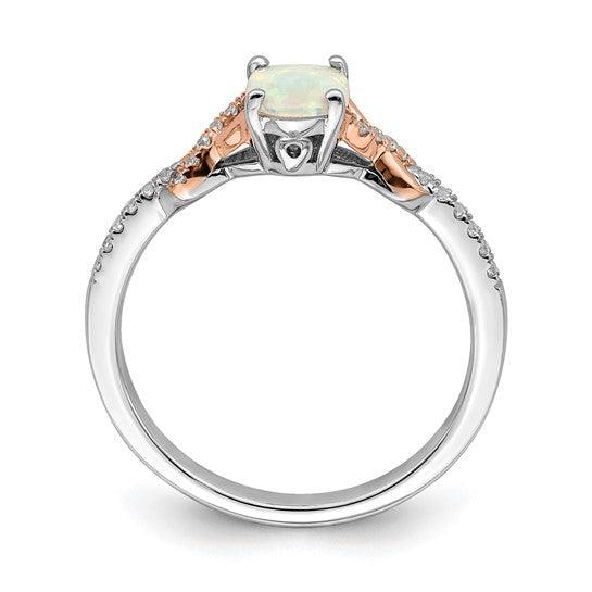 14K White Gold Rose Gold Natural Opal & Natural Diamond Ribbon Two Tone Style Ring