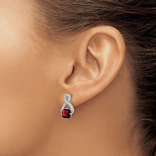 14K White Gold Natural Twist Diamond & Garnet Post Earrings