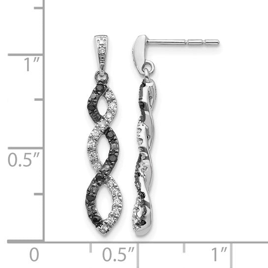 14K White Gold Black & White Diamond 1/3 Carat Twist Earrings