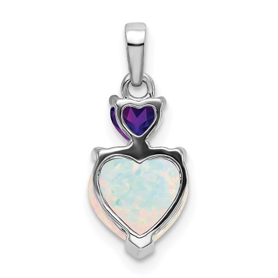 14K White Gold Opal & Amethyst Heart Pendant