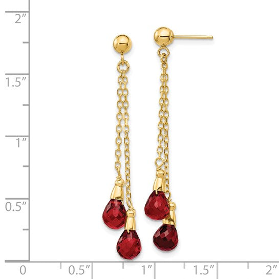 14K Yellow Gold Natural Garnet Dangle Chain Earrings