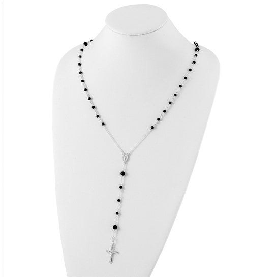Sterling Silver Natural Black Onyx Rosary Beads