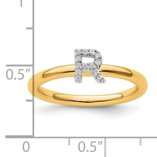 14K Yellow/White Gold Diamond Initial Letters Ring A-Z