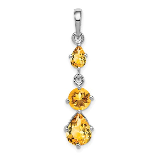 Sterling Silver White Gold Plated Natural Citrine Dangle Pendant