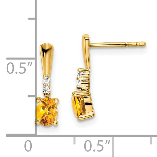 14K Yellow/White Gold Straight Dangle Earrings With Natural Citrine & Diamonds