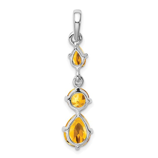 Sterling Silver White Gold Plated Natural Citrine Dangle Pendant
