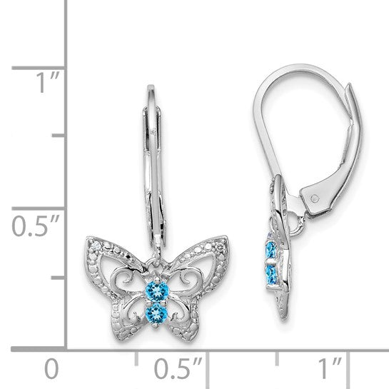 White Gold Filled Sterling Silver Blue Topaz Butterfly Earrings