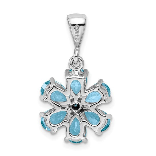 White Gold Filled Sterling Silver Blue Topaz Flower Pendant