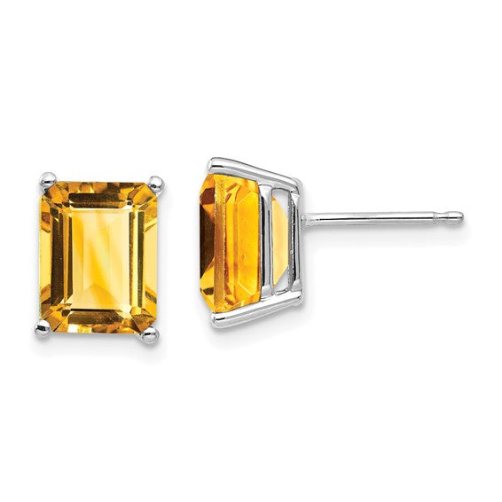 14K White Gold  2 Carat Emerald Cut Natural Citrine Earrings