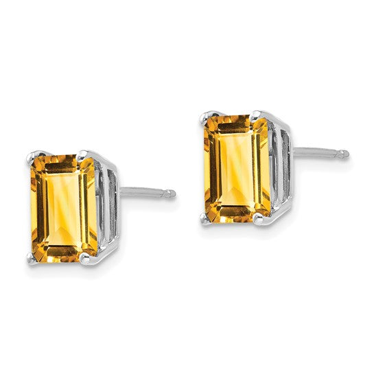 14K White Gold  2 Carat Emerald Cut Natural Citrine Earrings