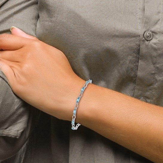 14K White Gold Open Link Blue topaz & Diamond Bracelet
