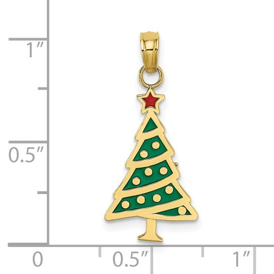 10K Yellow Gold Enameled Christmas Tree Pendant