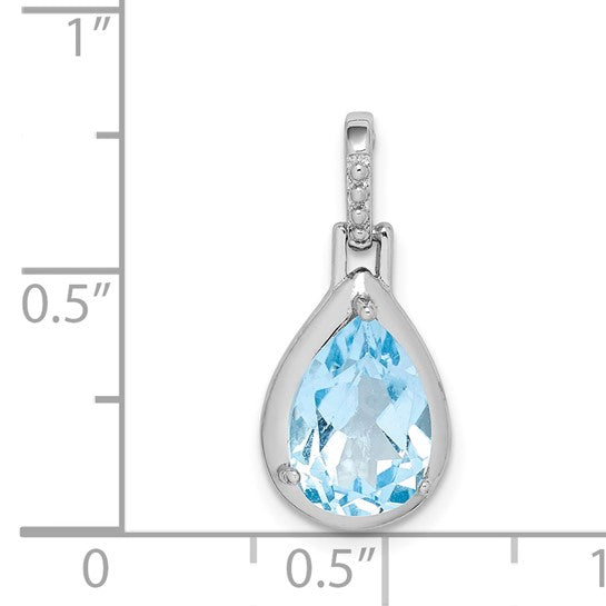 White Gold Filled Sterling Silver 2.25 Carat Bezel Pear Blue Topaz Pendant
