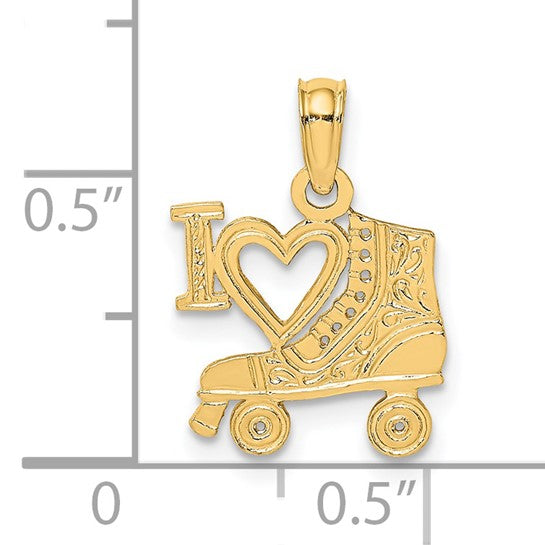 14K Yellow Gold I Love Roller Skating Pendant