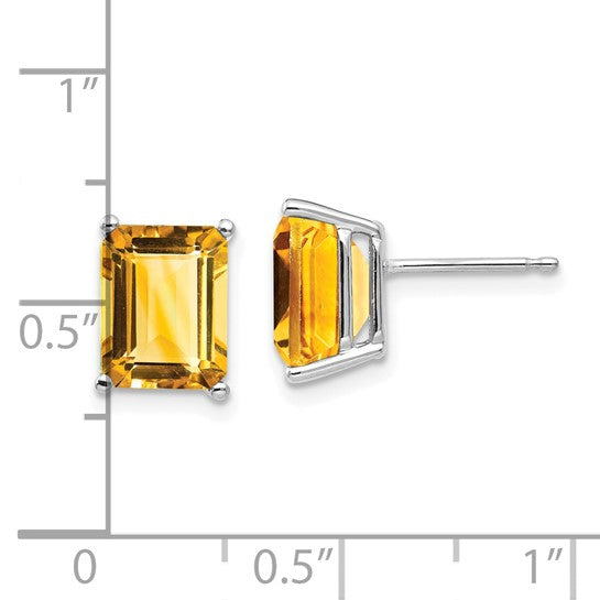 14K White Gold  2 Carat Emerald Cut Natural Citrine Earrings