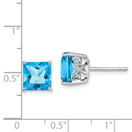 White Gold Filled Sterling Silver 2.5 Carat Square Blue Topaz Earrings