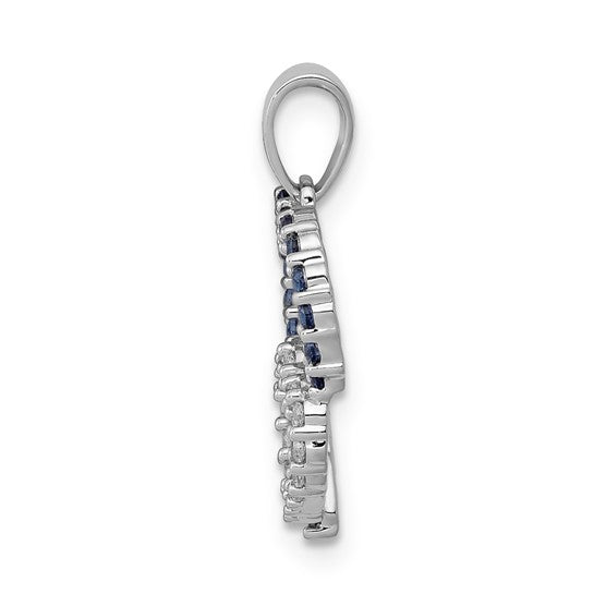14K White Gold Double Heart Natural Sapphire & Diamond Pendant