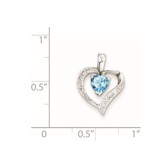 White Gold Filled Sterling Silver Double Heart .5 Carat Blue Topaz & Diamond Pendant
