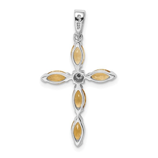 Sterling Silver White Gold Plated Natural Citrine Cross Pendant