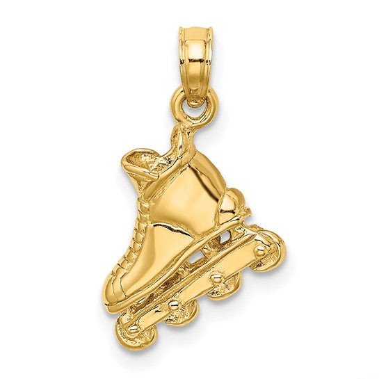 14K Yellow Gold 3D Roller Blade Gold Pendant