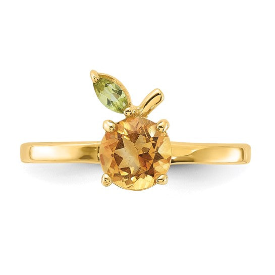 14K Yellow Gold Natural Citrine & Peridot Orange Fruit Ring