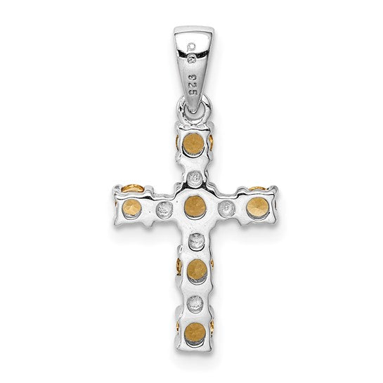 Sterling Silver White Gold Natural Citrine & diamond Accent Pendant