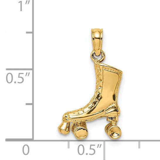 14K Yellow Gold 3D Roller Skate Pendant