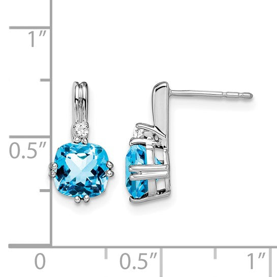 14K White Gold 1.25 Carat Blue Topaz & Diamond Post Earrings