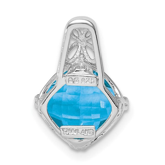 White Gold Filled Sterling Silver Box Cut 3.5 Carat Natural Blue Topaz Pendant