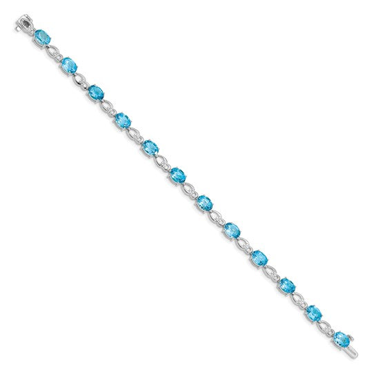 14K White/Yellow Gold Oval Swiss Blue Topaz & Diamond Bracelet