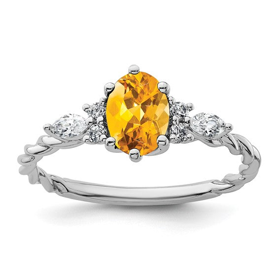 14K White/Yellow Gold Natural Citrine & Diamond Rope Band Ring