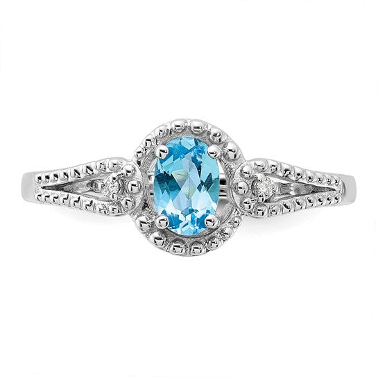 White Gold Filled Sterling Silver Studded .5 Carat Blue Topaz Ring