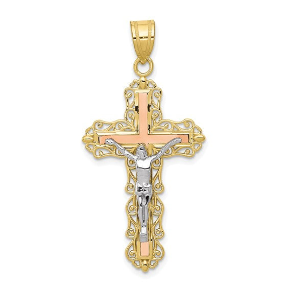 Tri Color Large Gold Crucifix